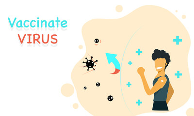 Concept vaccinate virus, COVID-19. dark skinned men  standing smiling  along with needle marks from antiviral injections. Vector flat style. Illustration for content health care, protection, medical 