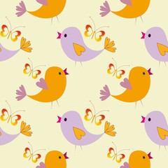 Easter seamless background with chickens...Cartoon illustration as texture...Happy Easter.