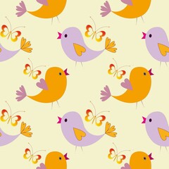 Easter seamless background with chickens...Cartoon illustration as texture...Happy Easter.