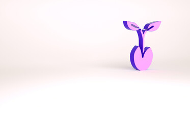 Purple Sprout icon isolated on white background. Seed and seedling. Leaves sign. Leaf nature. Minimalism concept. 3d illustration 3D render