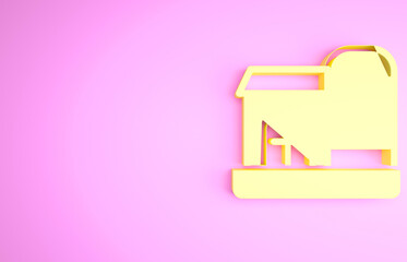 Yellow Farm house icon isolated on pink background. Minimalism concept. 3d illustration 3D render