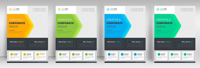 Corporate business flyer template design set with blue, yellow, teal and light green color. digital marketing agency flyer, business marketing flyer set, digital marketing new flyer.
