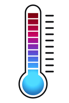 Illustration of a thermometer going from cold to hot. Useful for setting goals, capital campaigns, sales and marketing, fundraising, weather,  health, etc.