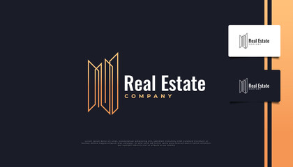 Minimalist Real Estate Logo with Line Style. Construction, Architecture or Building Logo Design Template
