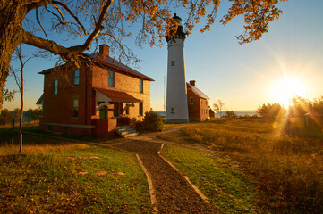 A lighthouse along the coast of Michigan in the upper peninsula