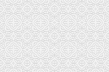 3D volumetric convex embossed geometric white background. Ethnic pattern with a beautiful ornament in the style of stained glass. Islam, Arabic, Indian, Ottoman motives.