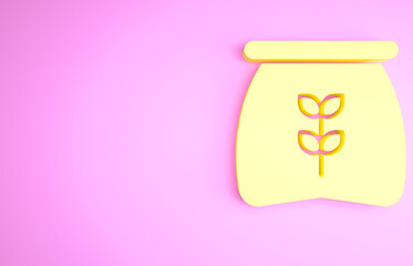 Yellow Bag of flour icon isolated on pink background. Minimalism concept. 3d illustration 3D render