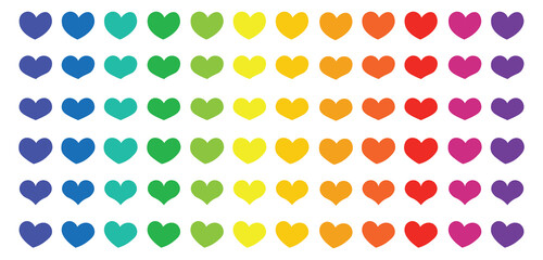 Set of colored hearts of different shapes. Gradient colors of hearts. Signs of love, passion. Symbol of Valentine's Day. Seamless pattern for background, decoration, decor. Cute vector illustration