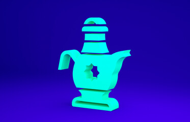 Green Islamic teapot icon isolated on blue background. Minimalism concept. 3d illustration 3D render