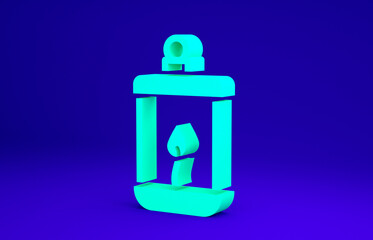 Green Ramadan Kareem lantern icon isolated on blue background. Minimalism concept. 3d illustration 3D render