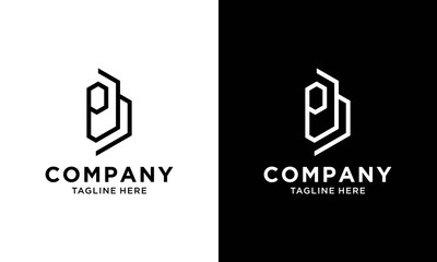 letter P H Initial building line art logo concept.