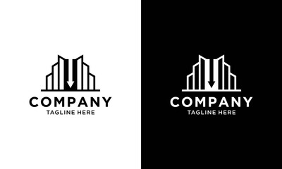 abstract building logo with arrow and vector design template.