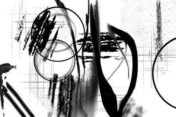 Black and white abstract illustration. Hand-painted images for creative design of posters, postcards, wallpapers, banners, websites, prints. Beautiful and fashionable art style. A modern work of art.