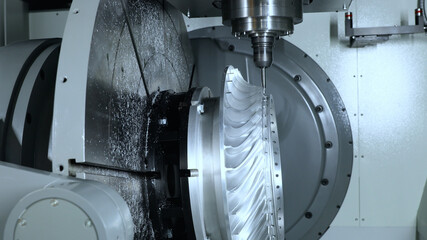 CNC metal processing. Automated metalworking machine.