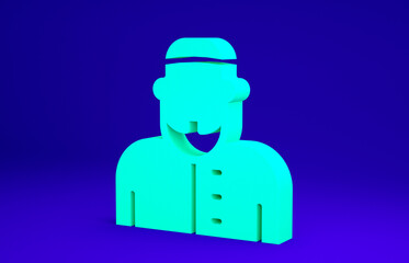 Green Muslim man icon isolated on blue background. Minimalism concept. 3d illustration 3D render