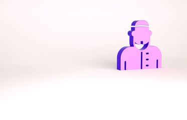 Purple Muslim man icon isolated on white background. Minimalism concept. 3d illustration 3D render