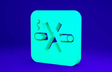 Fototapeta premium Green No Smoking icon isolated on blue background. Cigarette symbol. Minimalism concept. 3d illustration 3D render