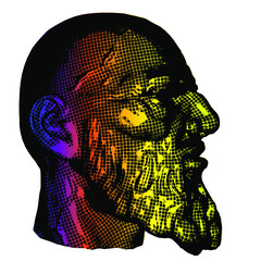 Old man face portrait. 3d greed head vector illustration