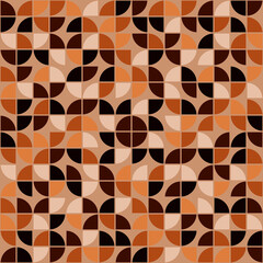 Coffee quarters pattern. Vector and decor same quarters ornament. Seamless caramel or coffee abstract and geometric shapes. Rounded tile quarters wallpaper for coffee shop or some establishments.