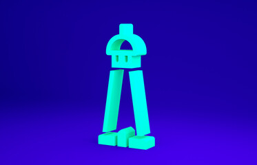 Green Mosque tower or minaret icon isolated on blue background. Minimalism concept. 3d illustration 3D render