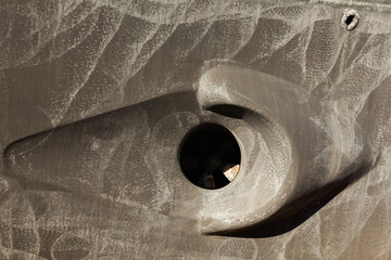Bow thruster on the ship's hull. Propeller in the tunnel of the yacht hull for maneuvers in the...