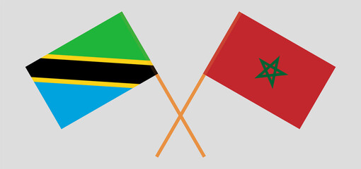 Crossed flags of Tanzania and Morocco. Official colors. Correct proportion
