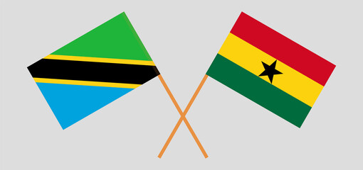 Crossed flags of Tanzania and Ghana. Official colors. Correct proportion