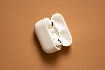 white wireless headphones on isolated background, wireless