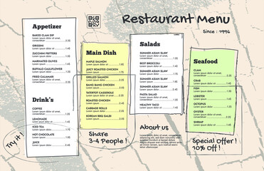 Fototapeta premium Restaurant cafe menu, template design. Single page food menu template.