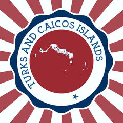 Turks and Caicos Islands Badge. Round logo of island with triangular mesh map and radial rays. EPS10 Vector.