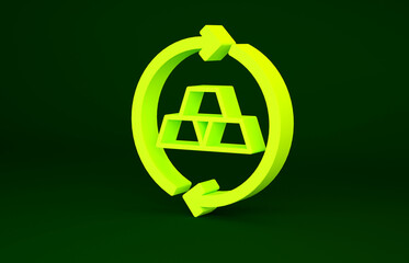 Yellow Gold bars icon isolated on green background. Banking business concept. Minimalism concept. 3d illustration 3D render