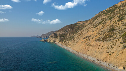 Aerial drone photo of beautiful turquoise beach of Komponada, Kythera island, Ionian, Greece