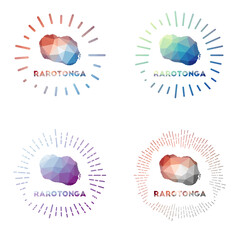 Rarotonga low poly sunburst set. Logo of the island in a geometric polygonal style. Vector illustration.