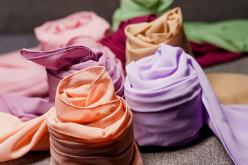 Silk scarf muslim. Multi-colored plain scarves.