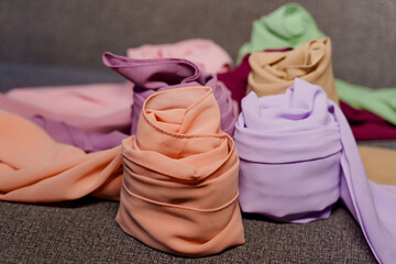 Silk scarf muslim. Multi-colored plain scarves.