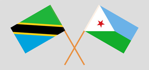 Crossed flags of Tanzania and Djibouti. Official colors. Correct proportion