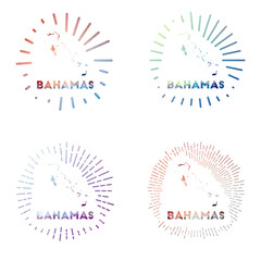 Bahamas low poly sunburst set. Logo of country in geometric polygonal style. Vector illustration.