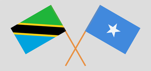 Crossed flags of Tanzania and Somalia. Official colors. Correct proportion