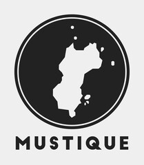 Mustique icon. Round logo with island map and title. Stylish Mustique badge with map. Vector illustration.