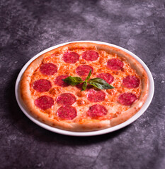 Pizza from the top - spicy pizza with sausage