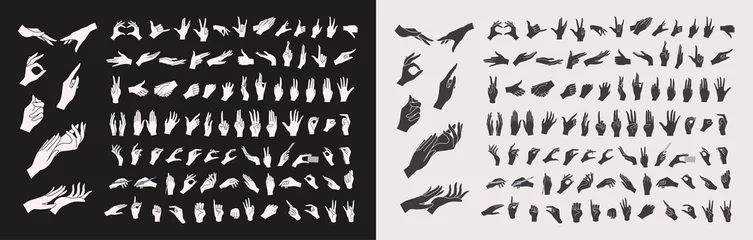 Fotobehang Gestures. A set of hands in different gestures? Silhouettes of hands. Women's hands in various situations. On a white background isolated. Vector illustration  © Olesia