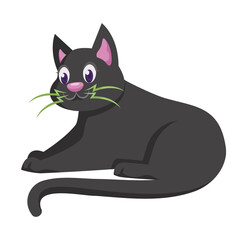 Lying black cat. Halloween character in cartoon style