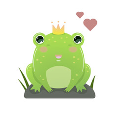 Frog with a crown on a white background. Vector illustration.