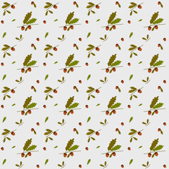 Autumn pattern illustration with leaves, branches and acorns