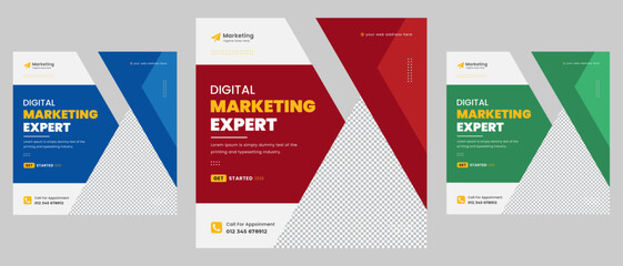 Creative Corporate Business Marketing Social Media Post Banner Template Design, Digital Marketing Social Media Banner Red Blue green Color Variation