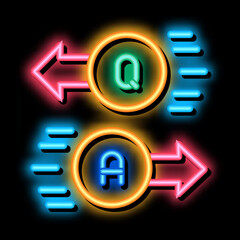 question answer neon light sign vector. Glowing bright icon question answer sign. transparent symbol illustration