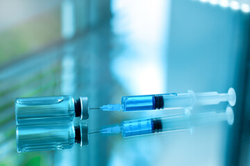 Medical ampoule or test tube in the laboratory. The pandemic or covid virus concept