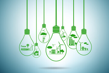 Think green ecological eco concept with bulbs