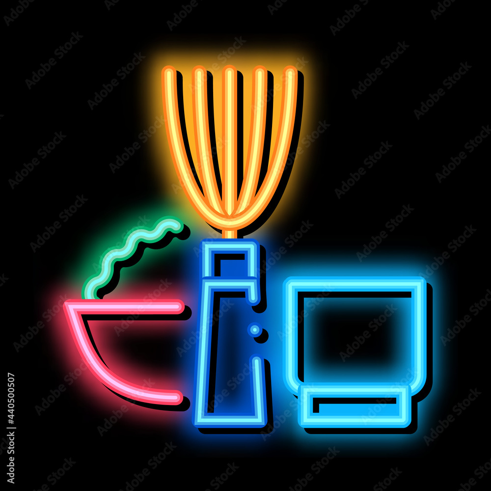 Poster kitchen appliances and devices neon light sign vector. Glowing bright icon kitchen appliances and devices sign. transparent symbol illustration