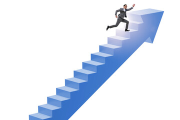 Businessman climbing career ladder in business concept